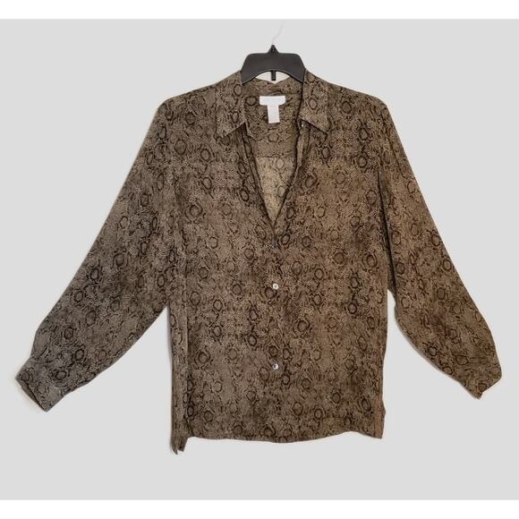 Jones New York Women's Blouse Animal Print long sleeve button down large L Brown - Picture 1 of 4